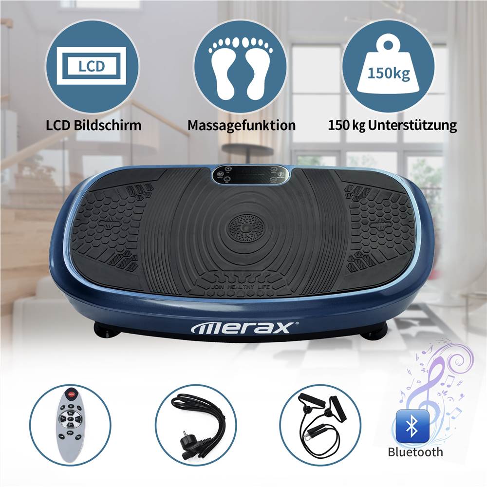 Profi Vibrationsplatte 3D Wipp Vibration Technologie + Bluetooth Musik, Riesige Fläche, 2 Kraftvolle Motoren + einmaliges Design + Trainingsbänder + Fernbedienung