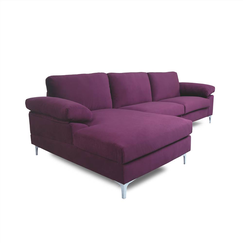 SECTIONAL SOFA PURPLE VELVET LEFT HAND FACING