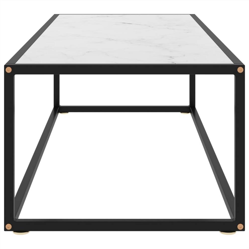 Tea Table Black with White Marble Glass 120x50x35 cm
