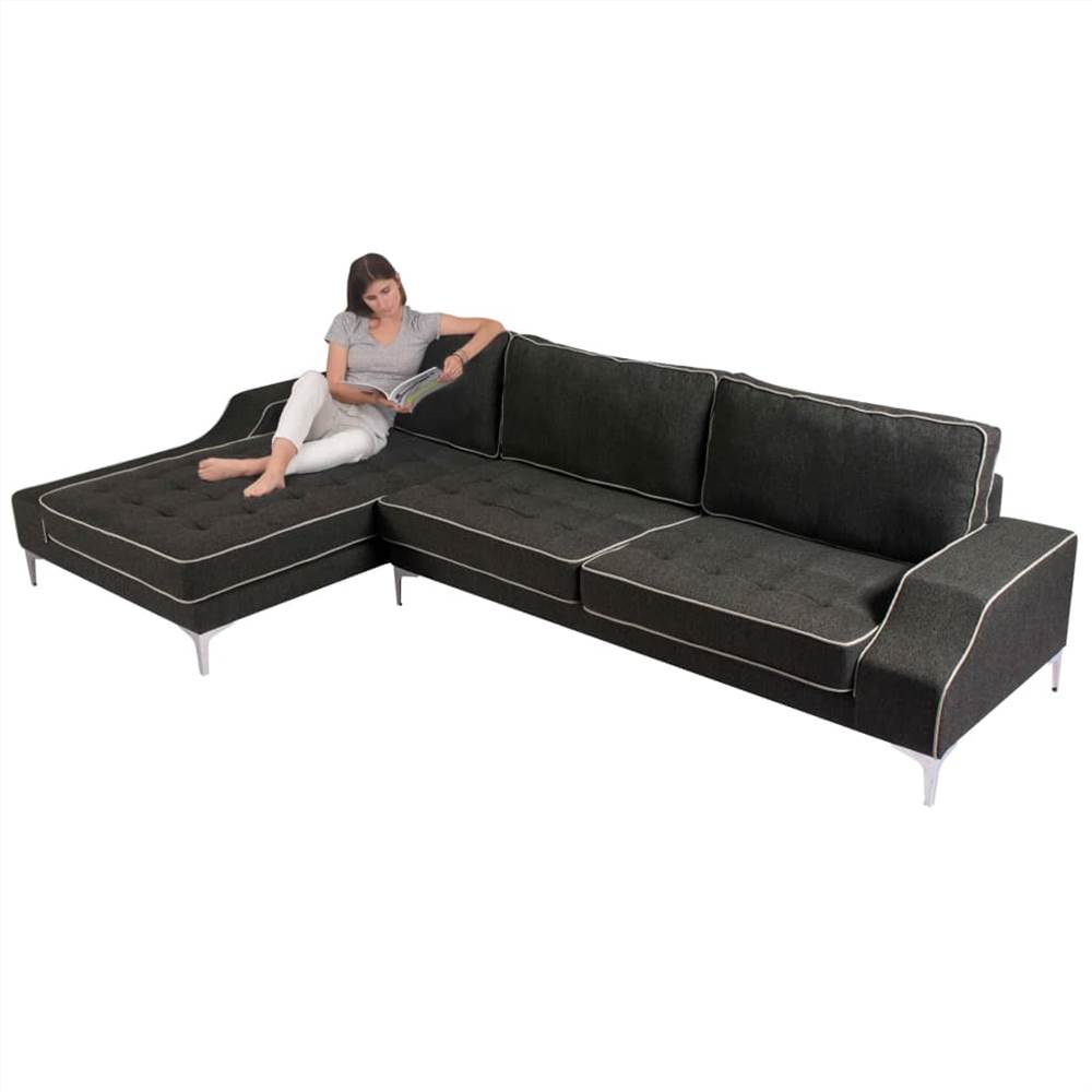 L-Shaped Sofa Fabric Dark Grey XXL 326x163x83 cm