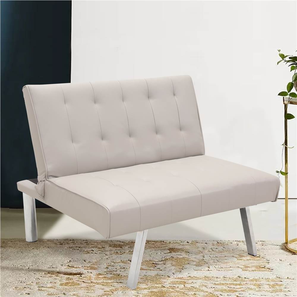 

1-Seat PU Leather Convertible Folding Sofa Bed, with Metal Frame and Inclined Legs, for Living Room, Bedroom, Office, Apartment - Grey