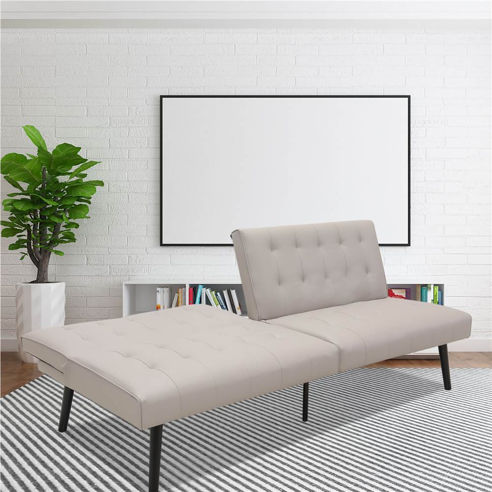 

2-Seat PU Leather Convertible Folding Sofa Bed, with Metal Frame and Inclined Legs, for Living Room, Bedroom, Office, Apartment - Grey