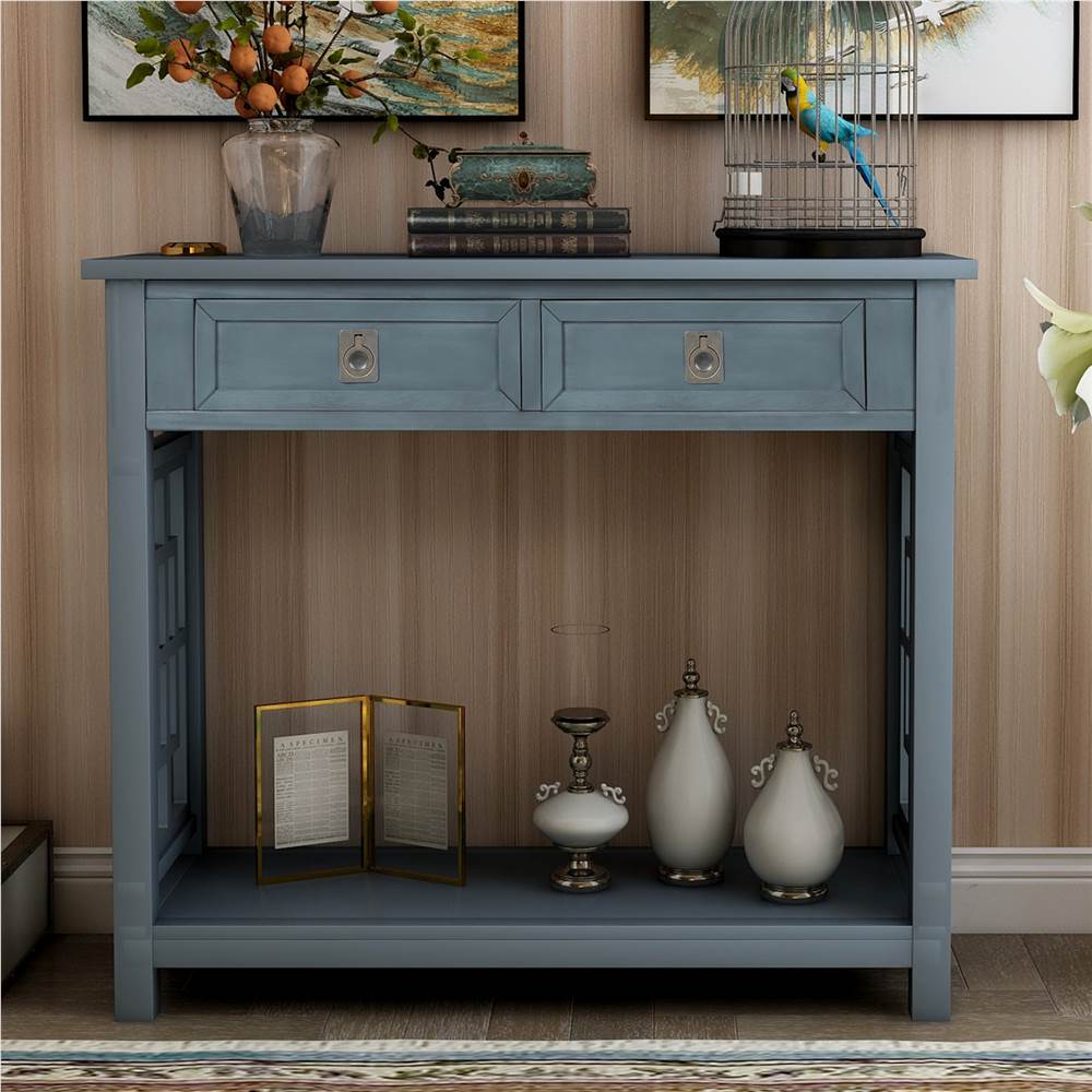

TREXM 36'' Console Table with 2 Drawers, and Bottom Shelf, for Entrance Hallway, Dining Room, Kitchen - Navy