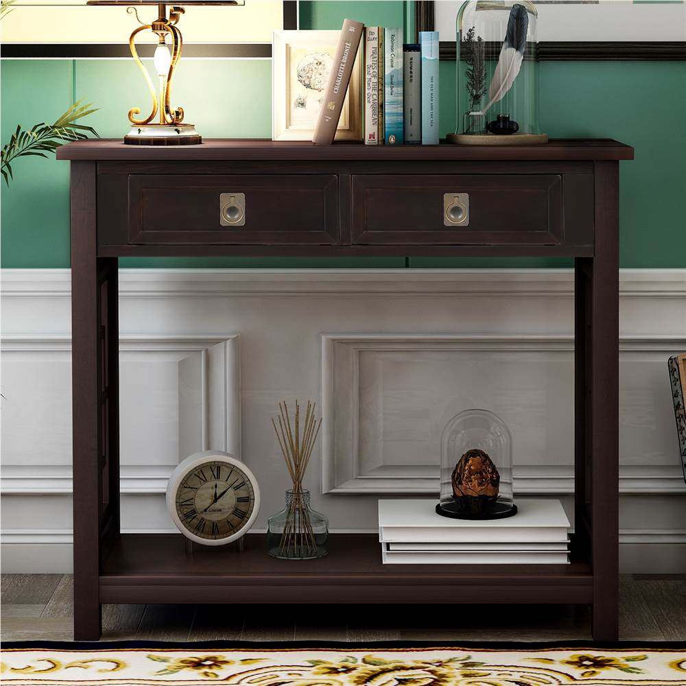 

TREXM 36'' Console Table with 2 Drawers, and Bottom Shelf, for Entrance Hallway, Dining Room, Kitchen - Espresso