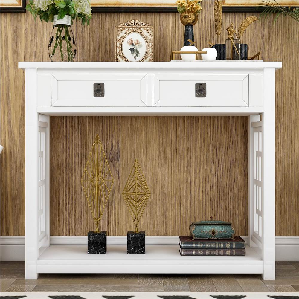 

TREXM 36'' Console Table with 2 Drawers, and Bottom Shelf, for Entrance Hallway, Dining Room, Kitchen - White