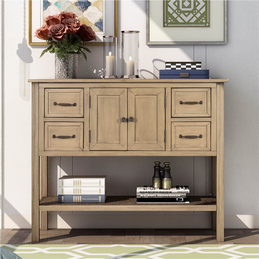 

U-STYLE 43'' Modern Console Table, with 4 Drawers, 1 Cabinet and 1 Shelf, for Entrance Hallway, Dining Room, Kitchen - Beige