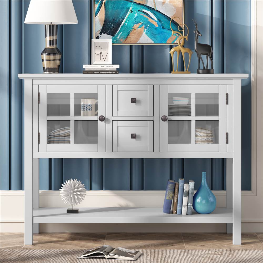 U-STYLE 45'' Modern Console Table with 2 Drawers, 2 Cabinets and 1 Shelf, for Entrance Hallway, Dining Room, Bedroom - White
U-STYLE 45'' Modern Console Table with 2 Drawers, 2 Cabinets and 1 Shelf, for Entrance Hallway, Dining Room, Bedroom - White