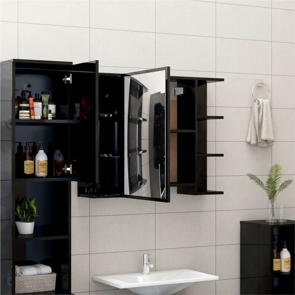 Bathroom Mirror Cabinet High Gloss Black 80x20.5x64 cm Chipboard