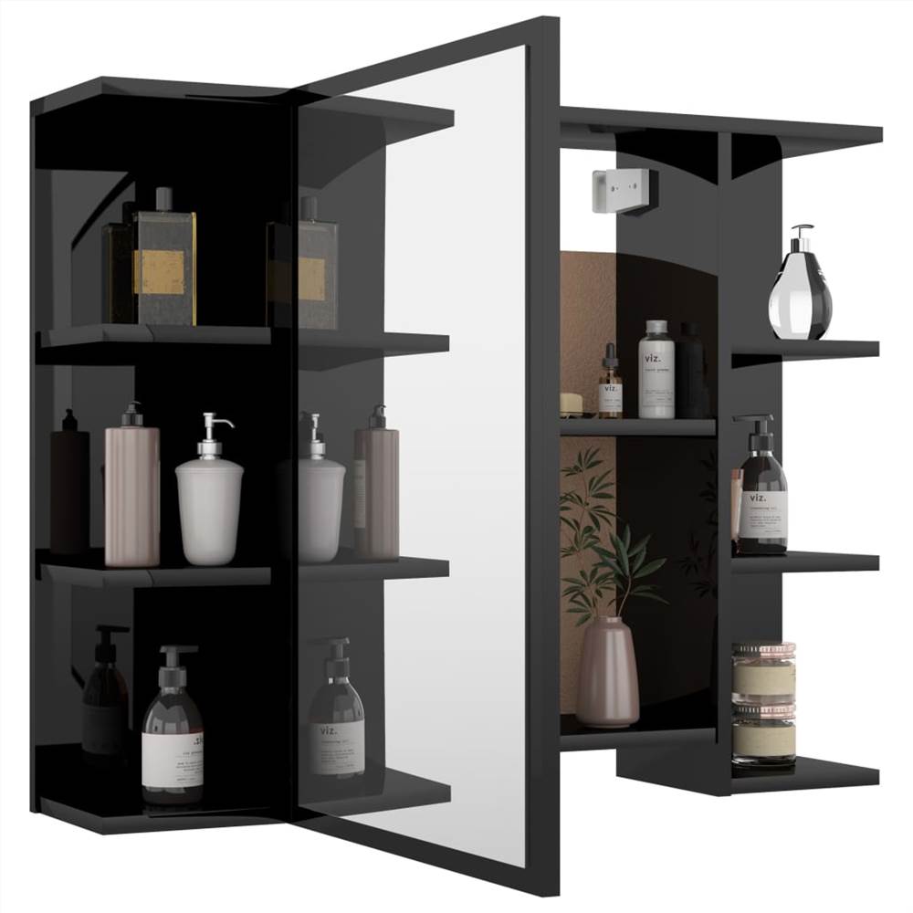Bathroom Mirror Cabinet High Gloss Black 80x20.5x64 cm Chipboard