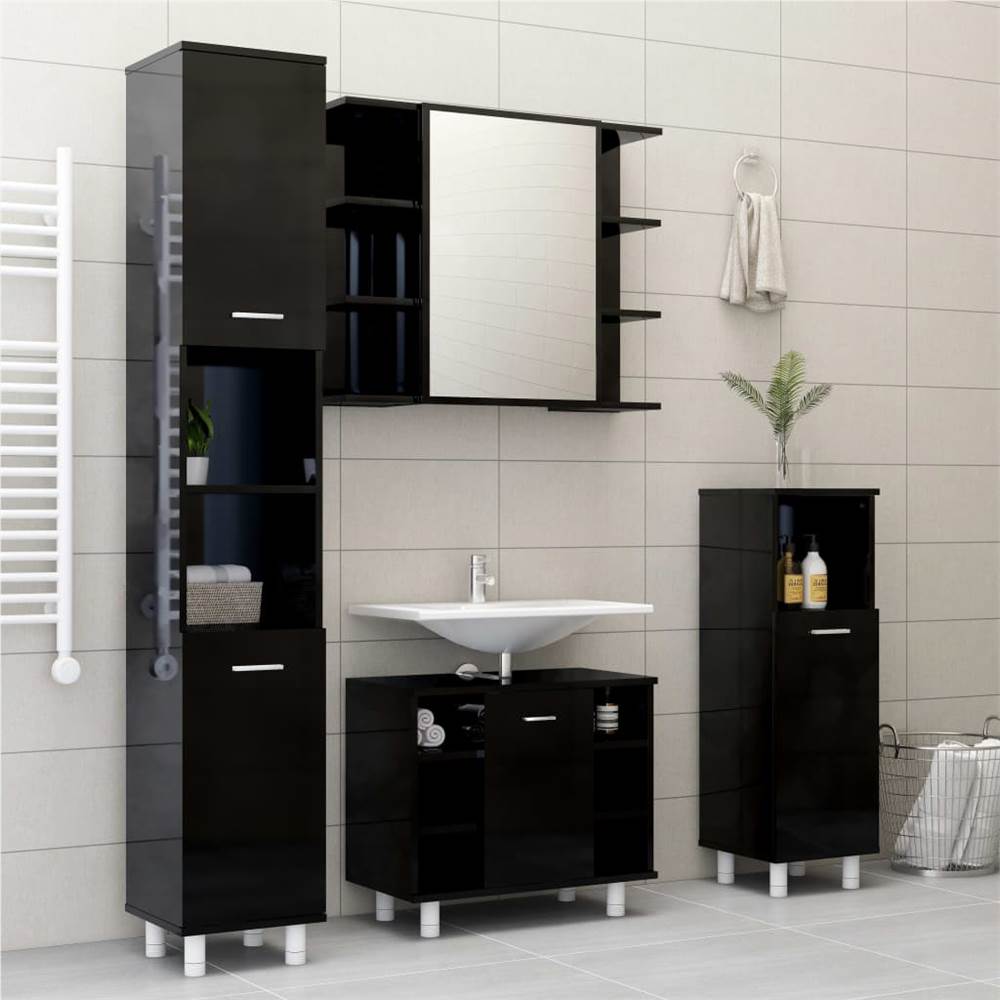 Bathroom Mirror Cabinet High Gloss Black 80x20.5x64 cm Chipboard