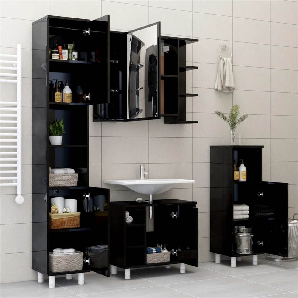 Bathroom Mirror Cabinet High Gloss Black 80x20.5x64 cm Chipboard