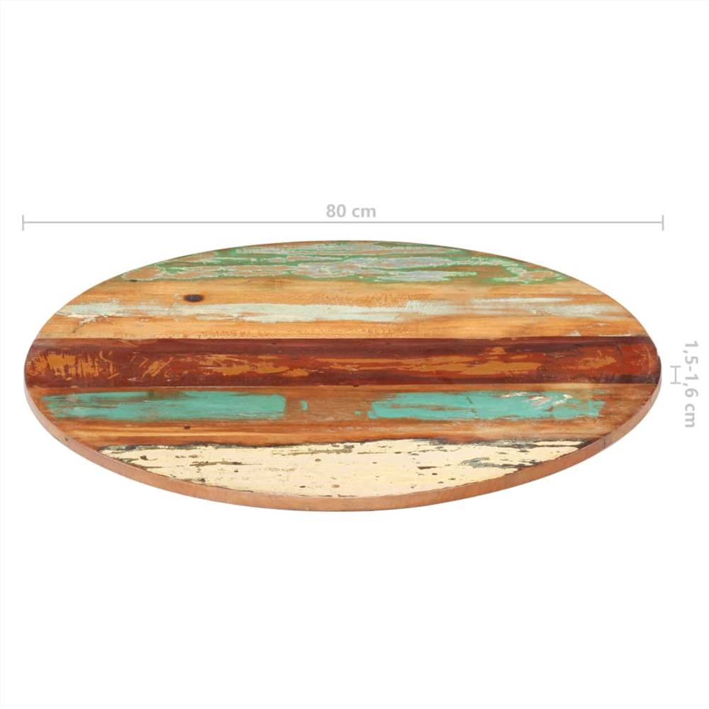 Round Table Top 80 cm 15-16 mm Solid Reclaimed Wood