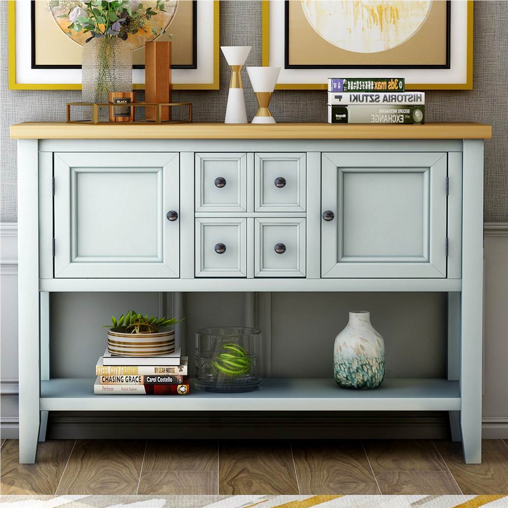 

TREXM 46'' Console Table with 4 Storage Drawers, 2 Cabinets and Bottom Shelf, for Entrance, Hallway, Dining Room, Kitchen - Lime White