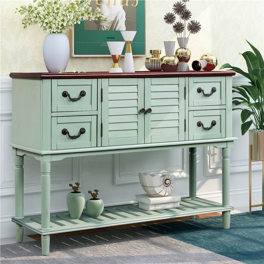 

TREXM 45'' Console Table with 4 Storage Drawers, 1 Cabinet and Bottom Shelf, for Entrance, Hallway, Dining Room, Kitchen - Blue