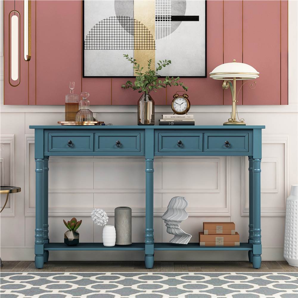 

TREXM 58'' Console Table with 2 Storage Drawers, and Bottom Shelf, for Entrance, Hallway, Dining Room, Kitchen - Navy