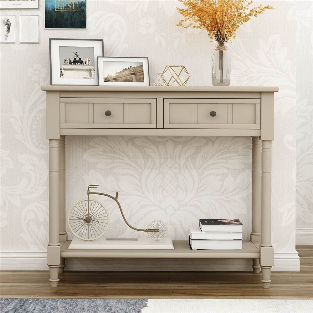 

TREXM 35'' Console Table with 2 Storage Drawers, and Bottom Shelf, for Entrance, Hallway, Dining Room, Kitchen - Retro Grey
