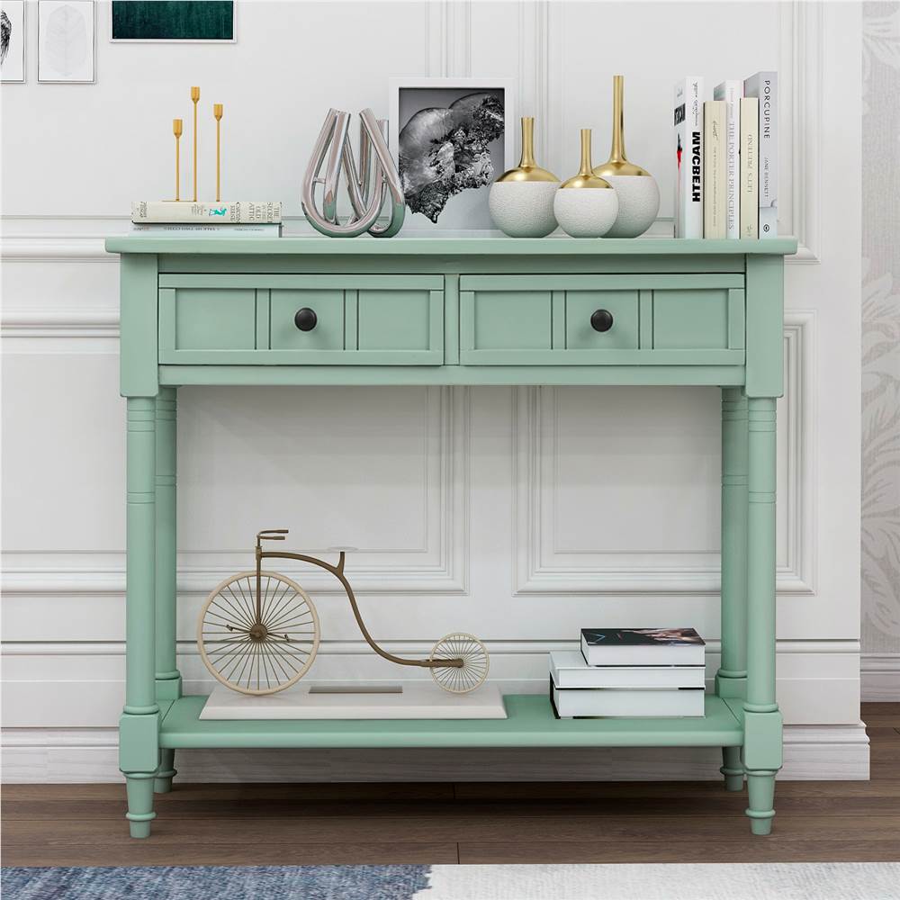 

TREXM 35'' Console Table with 2 Storage Drawers, and Bottom Shelf, for Entrance, Hallway, Dining Room, Kitchen - Retro Blue