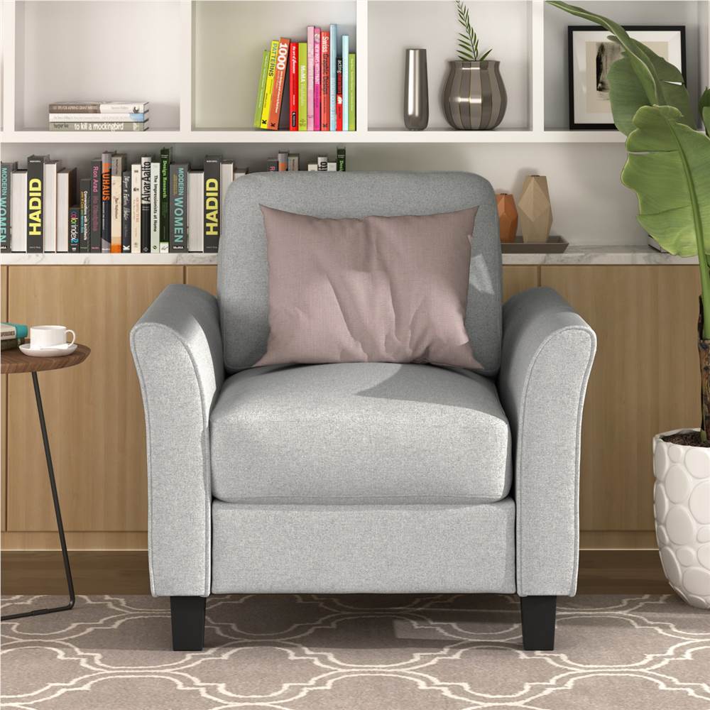 

1-Seat Linen Fabric Upholstered Sofa with Armrest and Backrest, for Living Room, Bedroom, Office, Apartment - Light Gray