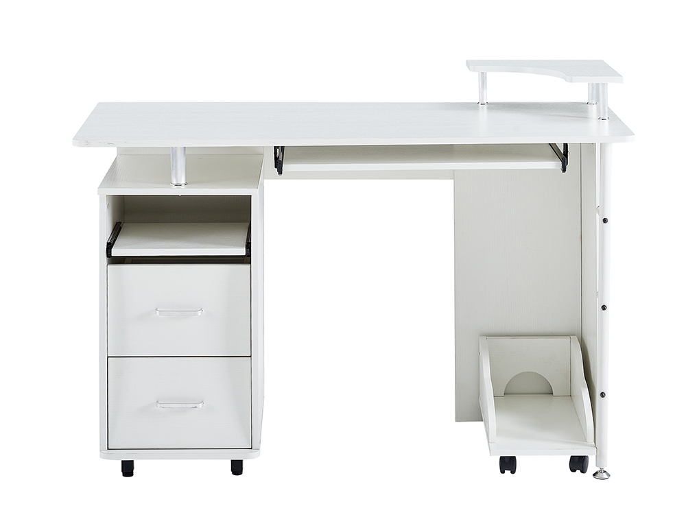 

Home Office D&N Solid Wood Computer Desk with 2 Storage Drawers and CPU Tray - White