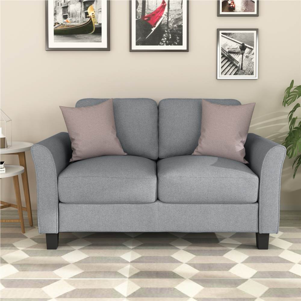 

2-Seat Linen Fabric Sofa with Wooden Frame and Plastic Feet, for Living Room, Bedroom, Office, Apartment - Gray
