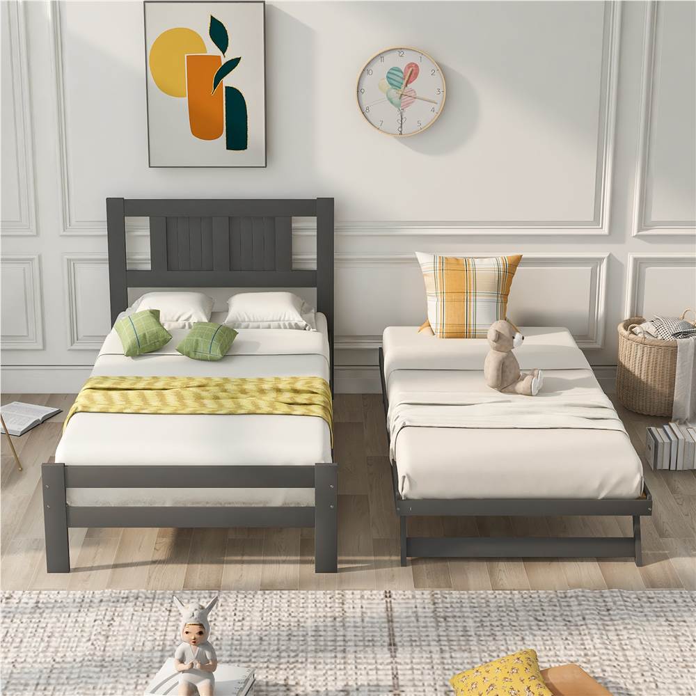 Twin-Size Wooden Platform Bed Frame with Adjustable Trundle Bed and Wooden Slat Support, No Need for Box Spring - Gray
Twin-Size Wooden Platform Bed Frame with Adjustable Trundle Bed and Wooden Slat Support, No Need for Box Spring - Gray