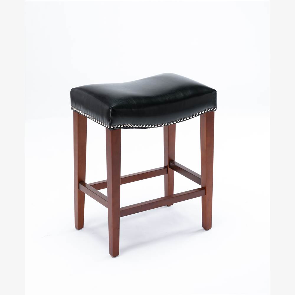 

Leather Barstool Set of 2, with Wooden Legs, for Kitchen, Restaurant, Bar, Apartment, Cafe - Black