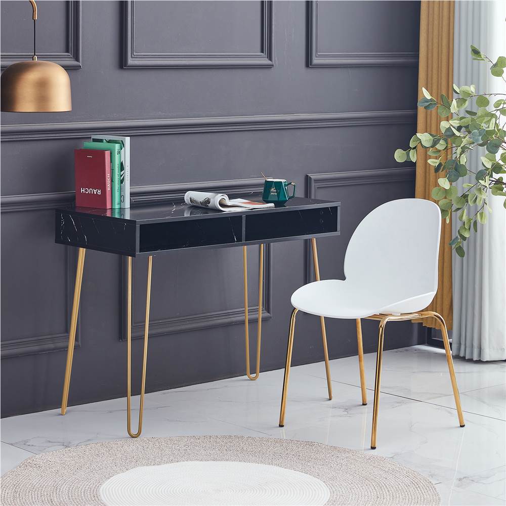 

D&N Modern Style Single Beauty Table with Marble MDF Top and Metal Legs, for Bedroom, Living Room, Dining Room, Kitchen - Black