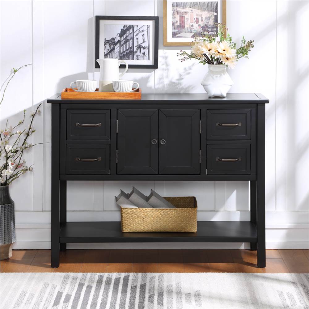 

U-STYLE 43'' Modern Console Table, with 4 Drawers, 1 Cabinet and 1 Shelf, for Entrance Hallway, Dining Room, Kitchen - Black