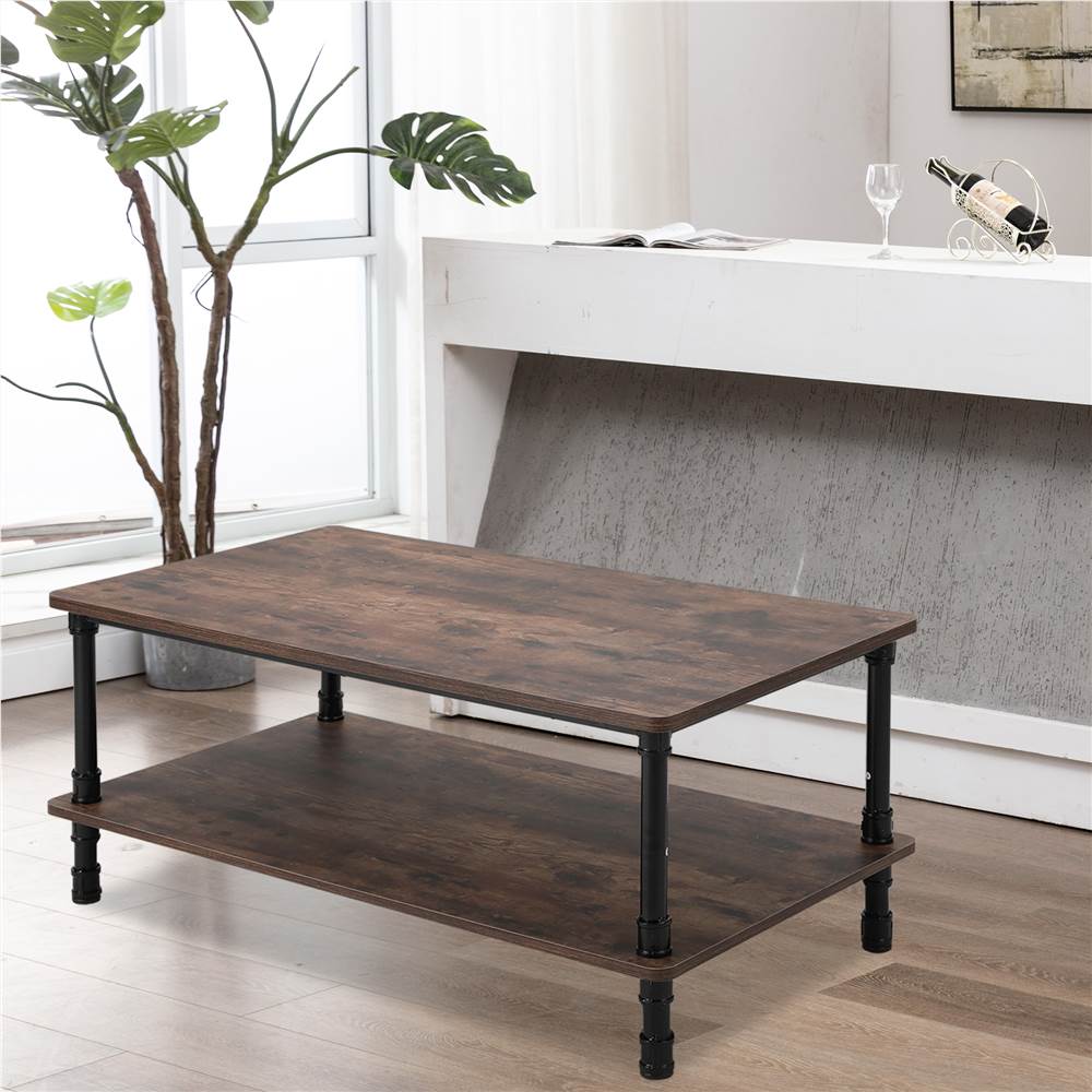 43.3" 2-Layer Wooden Modern Industrial Style Coffee Table with Metal Feet, for Kitchen, Restaurant, Office, Living Room, Cafe - Brown
43.3" 2-Layer Wooden Modern Industrial Style Coffee Table with Metal Feet, for Kitchen, Restaurant, Office, Living Room, Cafe - Brown