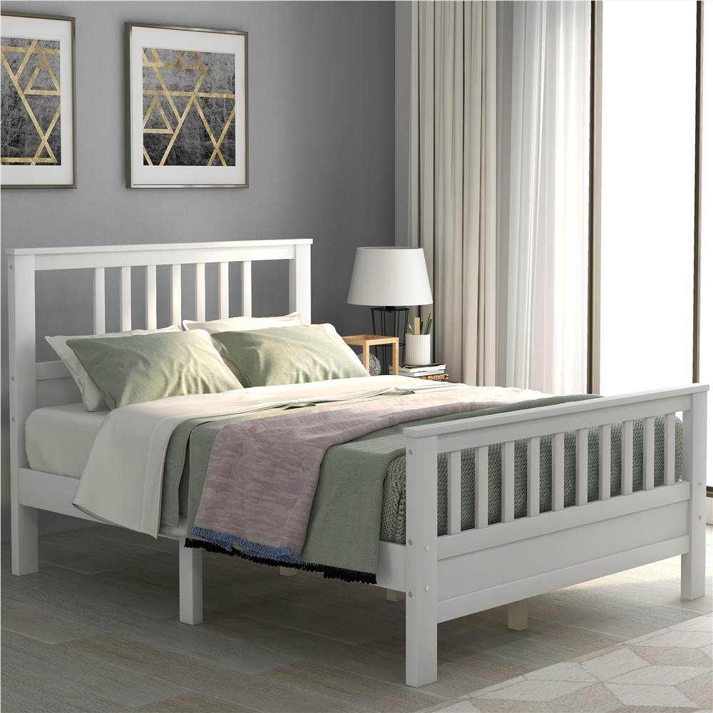

Full Size Wooden Platform Bed Frame with Headboard, Footboard, and Wooden Slats Support, No Spring Box Required (Frame Only) - White