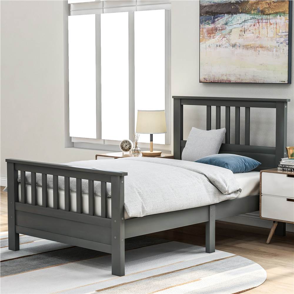 

Twin Size Wooden Platform Bed Frame with Headboard, Footboard, and Wooden Slats Support, No Spring Box Required (Frame Only) - Gray
