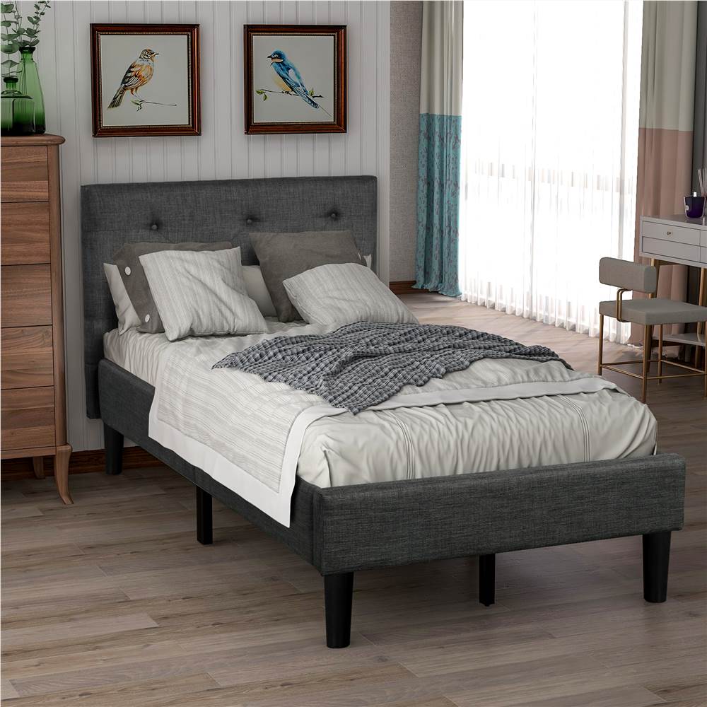 

Twin Size Upholstered Button Tufted Platform Bed Frame with Headboard, and Wooden Slats Support, No Spring Box Required (Frame Only) - Gray