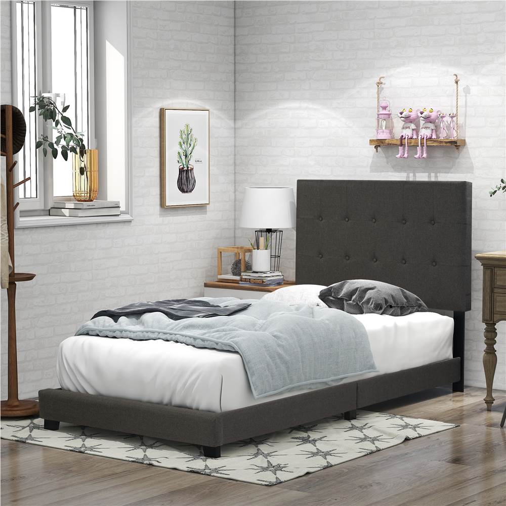 

Twin Size Linen Upholstered Platform Bed Frame with Headboard, Footboard, and Wooden Slats Support, Spring Box Required (Frame Only) - Gray