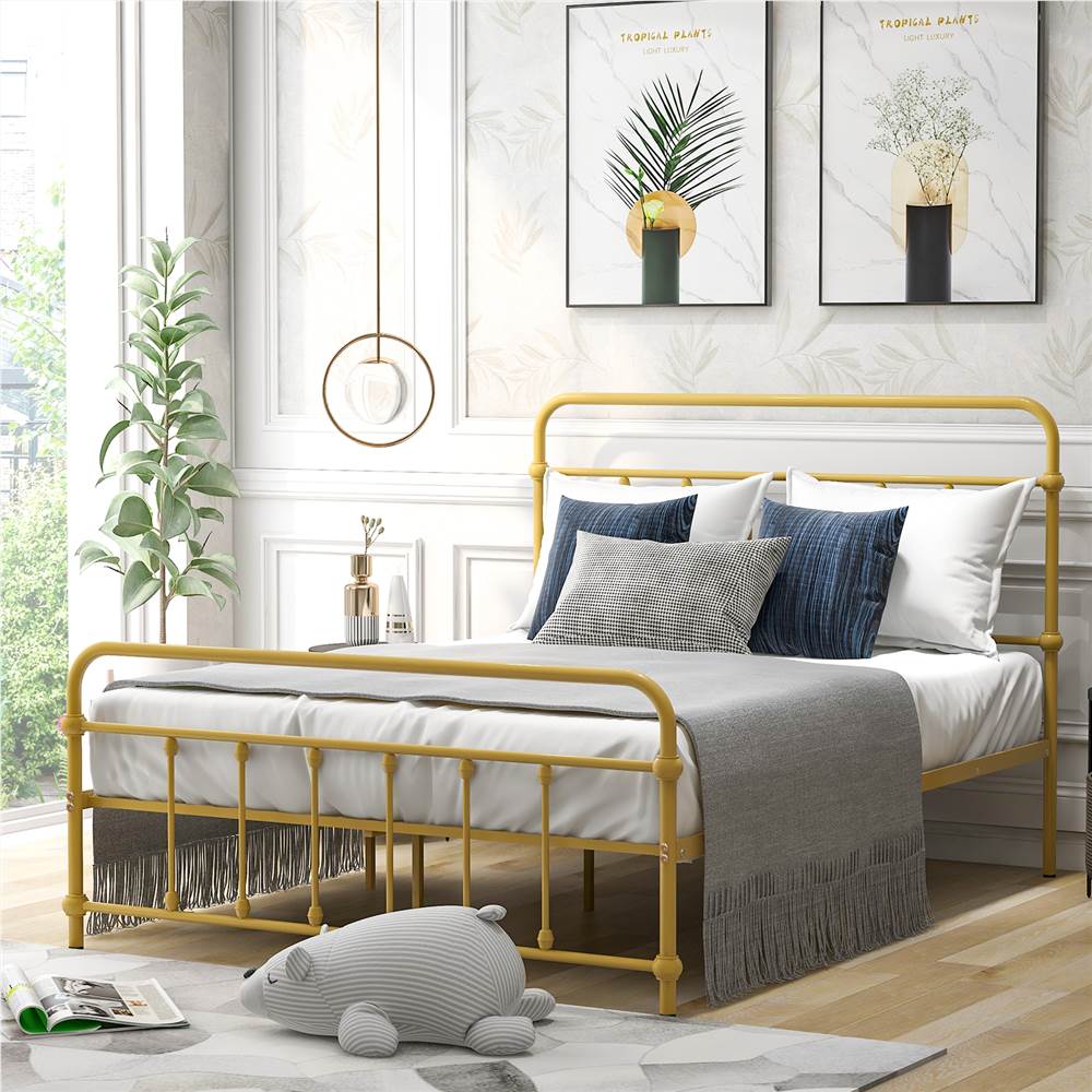 

Full Size Metal Platform Bed Frame with Headboard, Footboard, and Iron Slats Support, No Spring Box Required (Frame Only) - Yellow