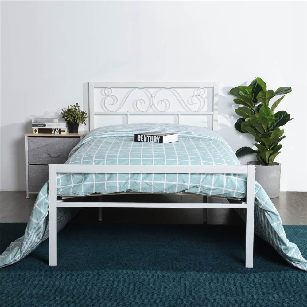 

Twin Size Metal Platform Bed Frame with Headboard, Footboard, and Wooden Slats Support, No Spring Box Required (Frame Only) - White