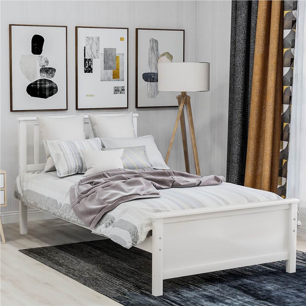 

Twin Size Wooden Platform Bed Frame with Headboard, Footboard, and Wooden Slats Support, No Spring Box Required (Frame Only) - White