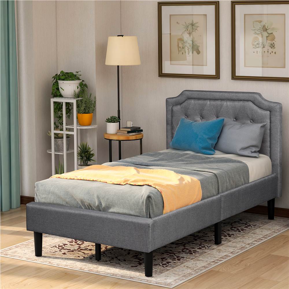 

Twin Size Linen Upholstered Platform Bed Frame with Headboard, and Wooden Slats Support, No Spring Box Required (Frame Only) - Gray