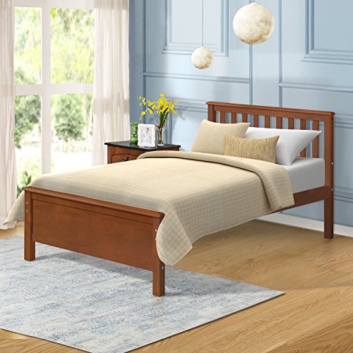 

Twin Size Wooden Platform Bed Frame with Headboard, Footboard, and Wooden Slats Support, No Spring Box Required (Frame Only) - Walnut