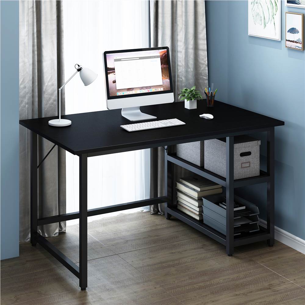 

47" Home Office Computer Desk with Reversible 2-Layer Storage Shelves, and Metal Frame - Black
