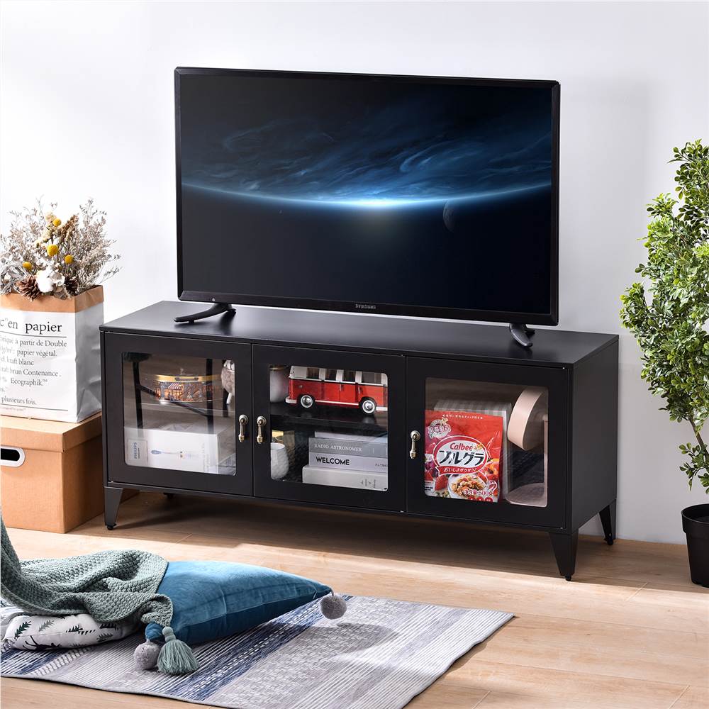 

47" Metal TV Stand with 3 Doors and Storage Shelves, Suitable for Placing TVs up to 55", for Living Room, Entertainment Center - Black