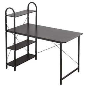 

Home Office 47" Computer Desk with Storage Shelves, Wooden Tabletop and Metal Frame, for Game Room, Office, Study Room - Black