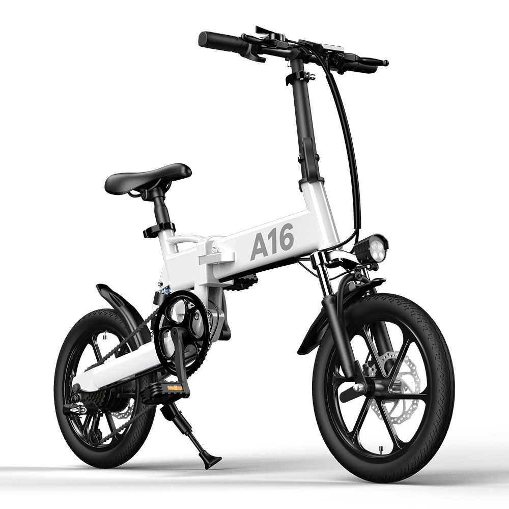 

ADO A16 Electric Folding Bike 16 inch City Bicycle 350W Hall Brushless Motor SHIMANO 7-Speed Rear Derailleur 36V 7.8Ah Removable Battery 35km/h Max speed up to 35km Max Range IPX5 Double Shock-absorption Aluminum alloy Frame 16*1.95 Tires - White