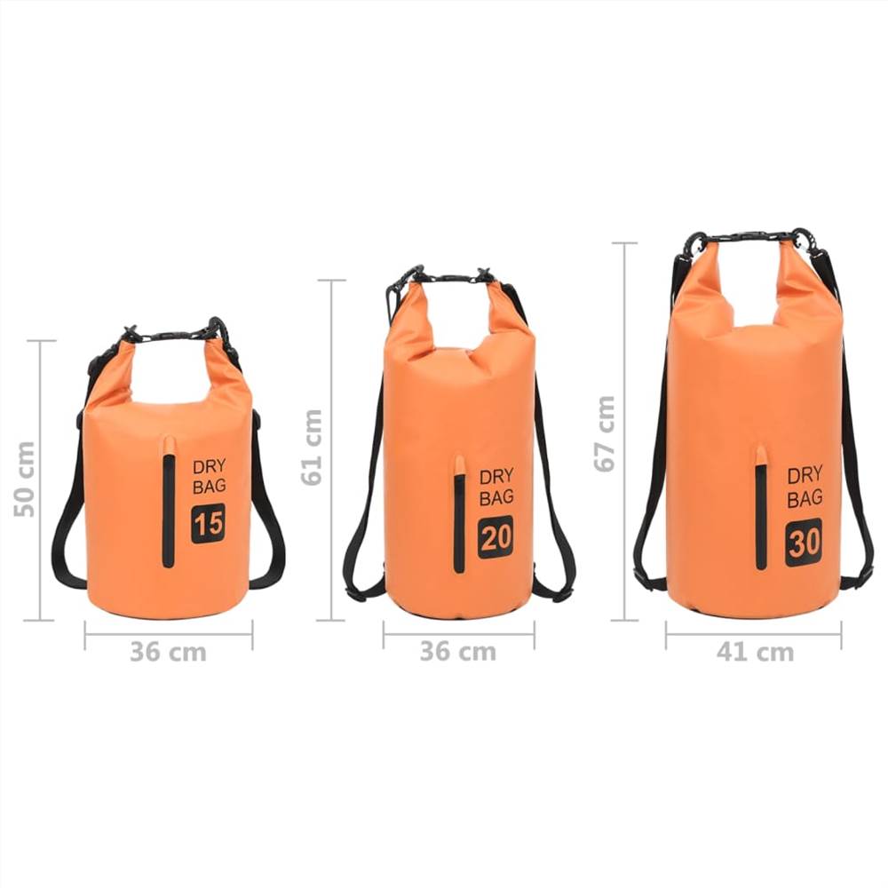 Dry Bag with Zipper Orange 15 L PVC