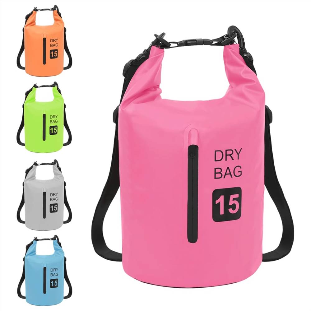 Dry Bag with Zipper Pink 15 L PVC