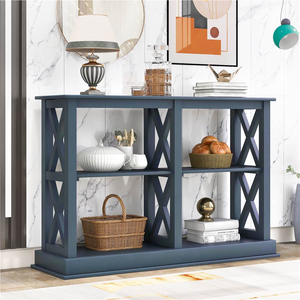 

TREXM 46" Wooden Console Table with 3-Layer Open Storage Shelves, for Entrance, Hallway, Dining Room, Kitchen - Navy