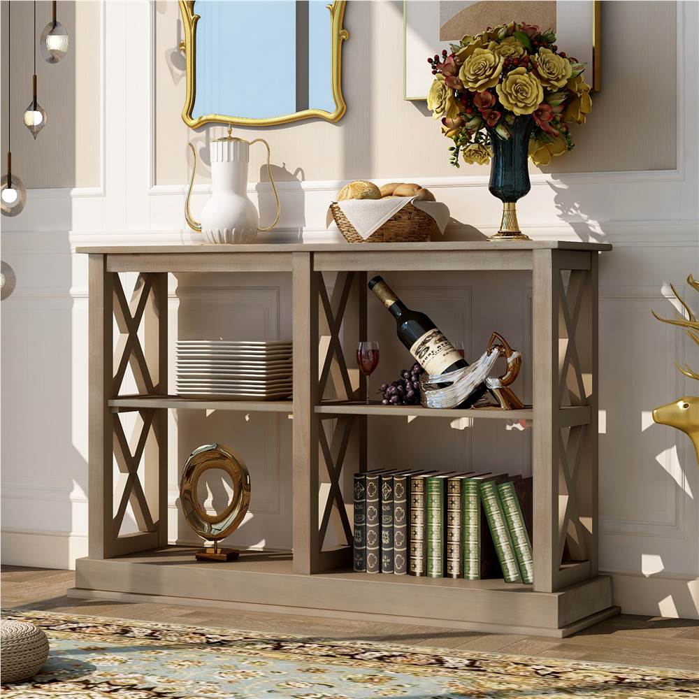 

TREXM 46" Wooden Console Table with 3-Layer Open Storage Shelves, for Entrance, Hallway, Dining Room, Kitchen - White Wash