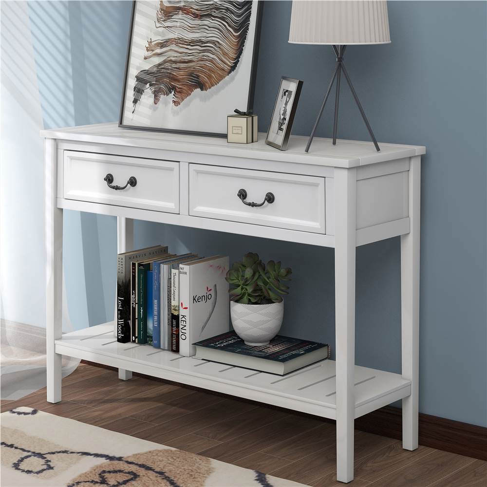 

U-STYLE 43" Modern Style Wooden Console Table with 2 Storage Drawers, and Bottom Shelf, for Entrance, Hallway, Dining Room, Kitchen - White