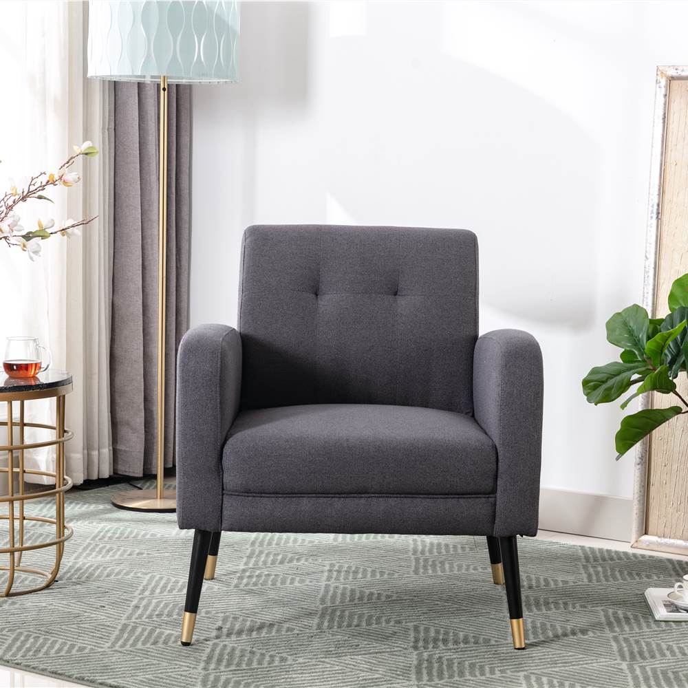 30" Linen Upholstered Chair with Tufted Backrest and Metal Legs, for Living Room, Bedroom, Dining Room, Office - Gray
30" Linen Upholstered Chair with Tufted Backrest and Metal Legs, for Living Room, Bedroom, Dining Room, Office - Gray