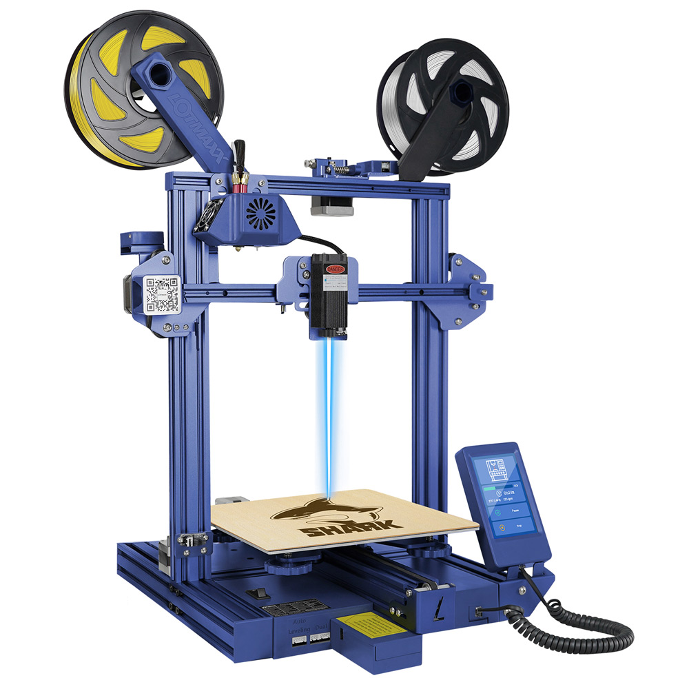 

LOTMAXX Shark V2 3D Printer Laser Engraver, Dual Extruder, Dual-Color Printing, Magnetic Bed, 235*235*265mm - Blue
