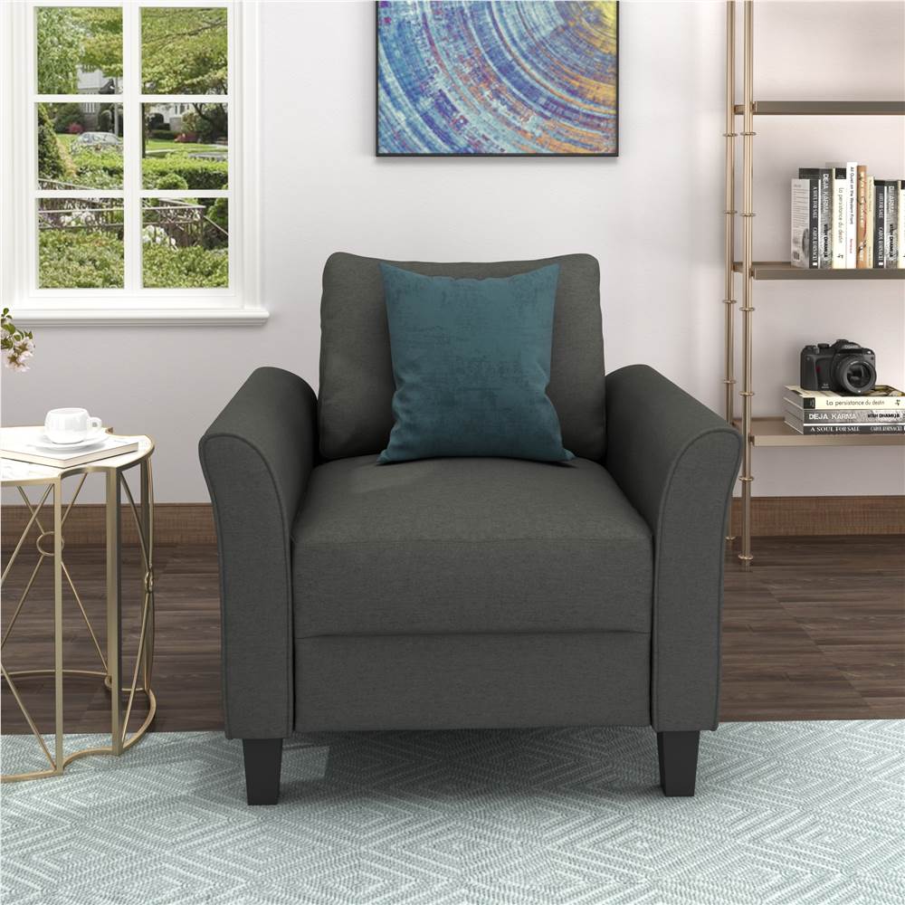 

U-STYLE Polyester Upholstered Armchair with Wooden Frame, and Plastic Legs, for Living Room, Bedroom, Office, Apartment - Dark Gray